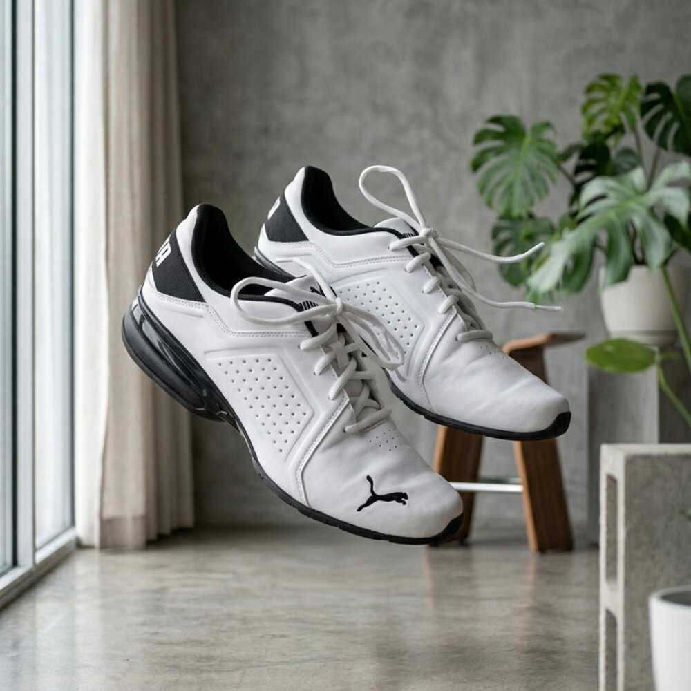 Puma Men's White and Black Athletic Sneakers